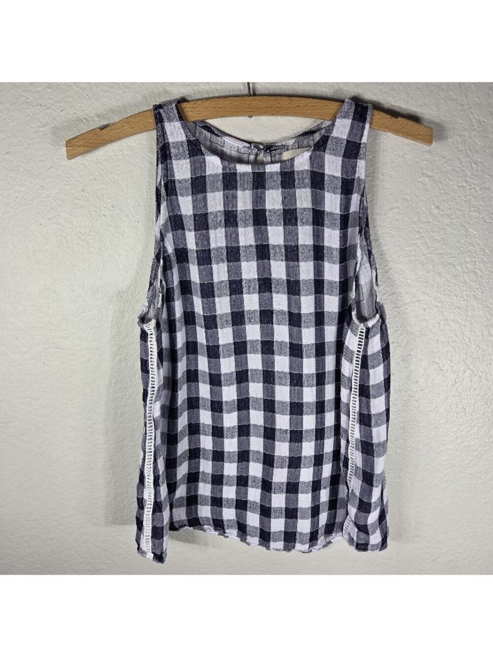 Cloth And Stone Anthropologie Gingham Check Print Tank Blouse Top S Navy White